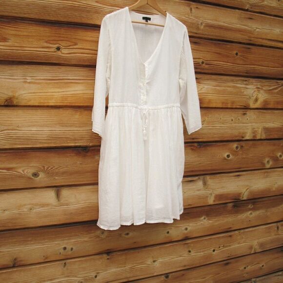 ATM ANTHONY THOMAS MELILLO Off White Crinkle Cotton Dress - Picture 4 of 9